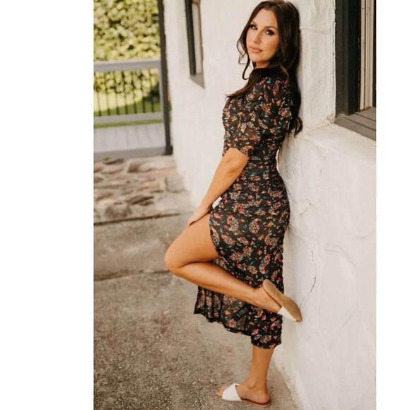 New Free People Briella Abstract Floral Midi Dress  $168 SMALL Twilight - Picture 5 of 6